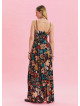 Thin Strap Waist Tie Petrol Floral Dress 4550